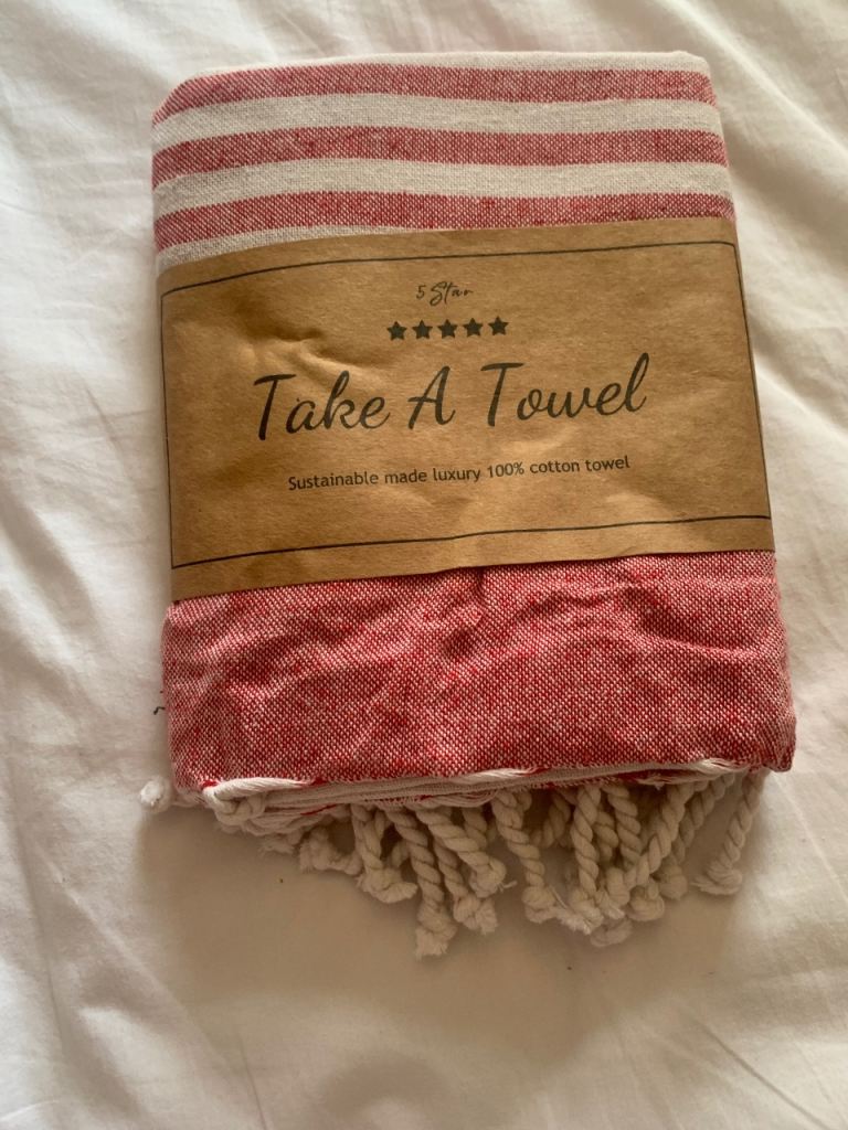 New Take A Towel 100% Cotton Towel - Red and White Striped