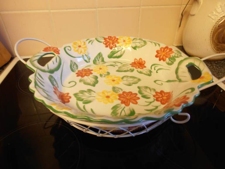 OVEN to TABLE -  Serving  Dish with 2 Handles & raised metal stand