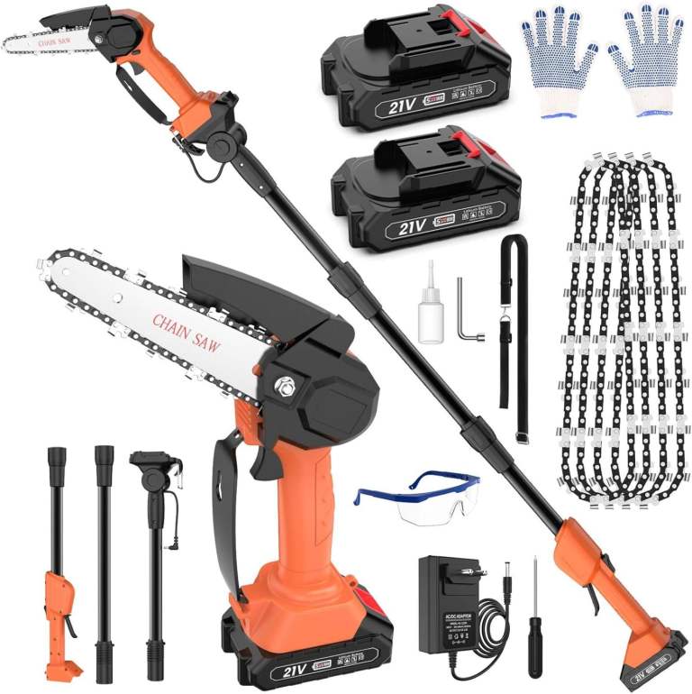 Sukumo Store Cordless Pole Saw 5.91Ft, 2 IN 1 High Branch Saw & Handheld Chainsaw 6 Inch 