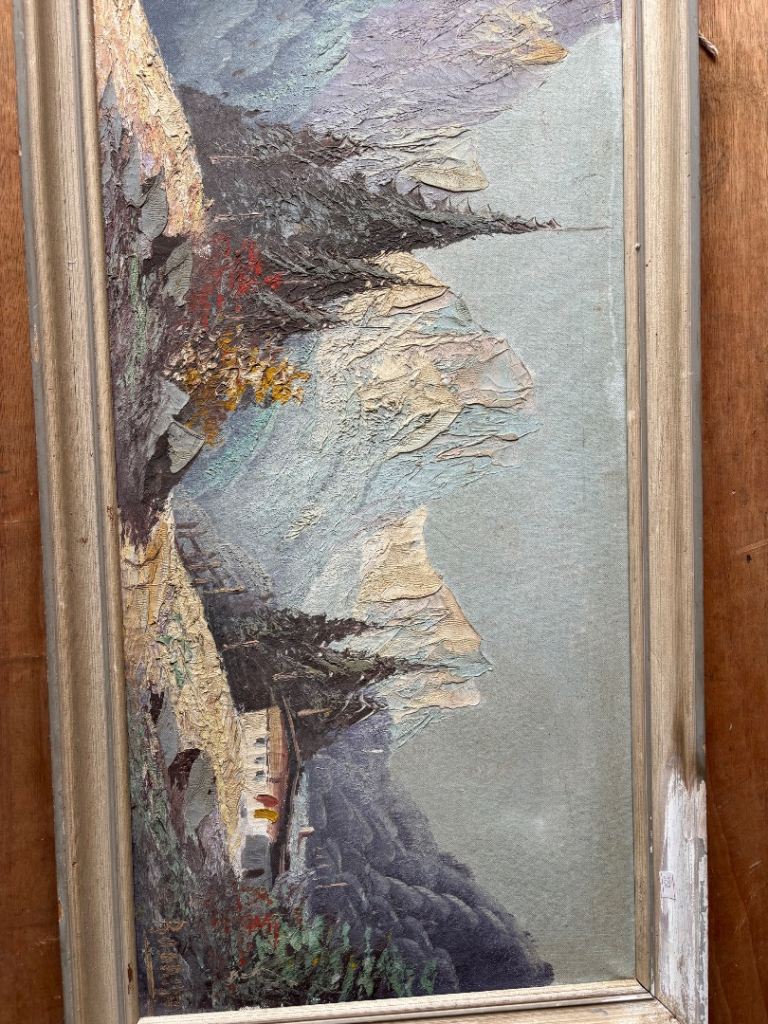 Vintage Textured Mountain oil Painting in Wooden Frame