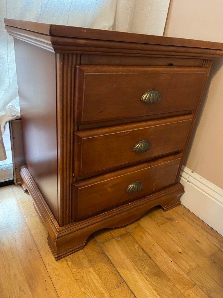 Wooden Bedside Table with 3 Drawers X2