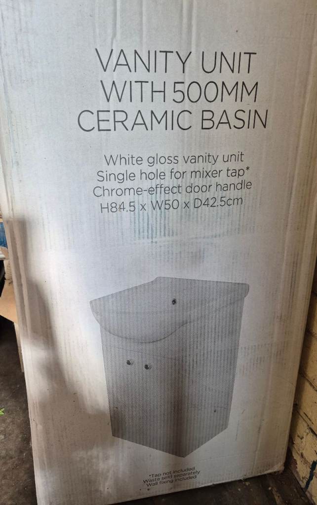 Brand New White Gloss Vanity Unit with 500mm Ceramic Basin (In Box)