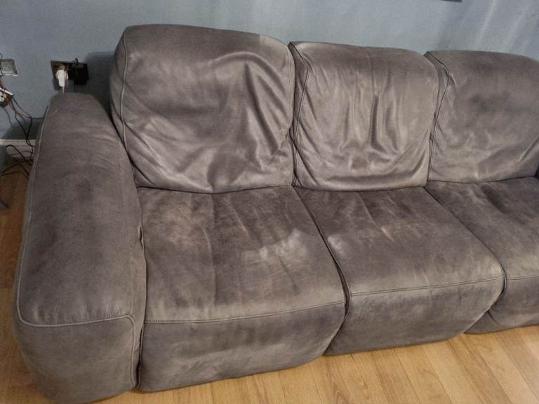 Grey Leather 3 Seater Power Recliner Sofa