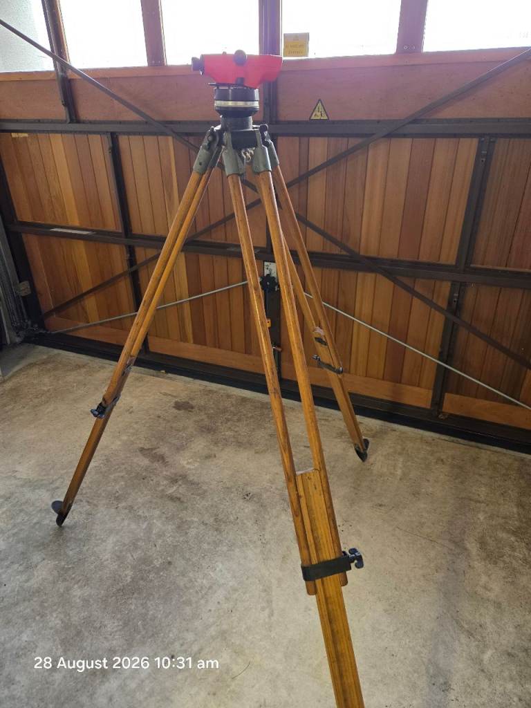 Vintage ERTEL Surveying Level with Wooden Tripod and Staff