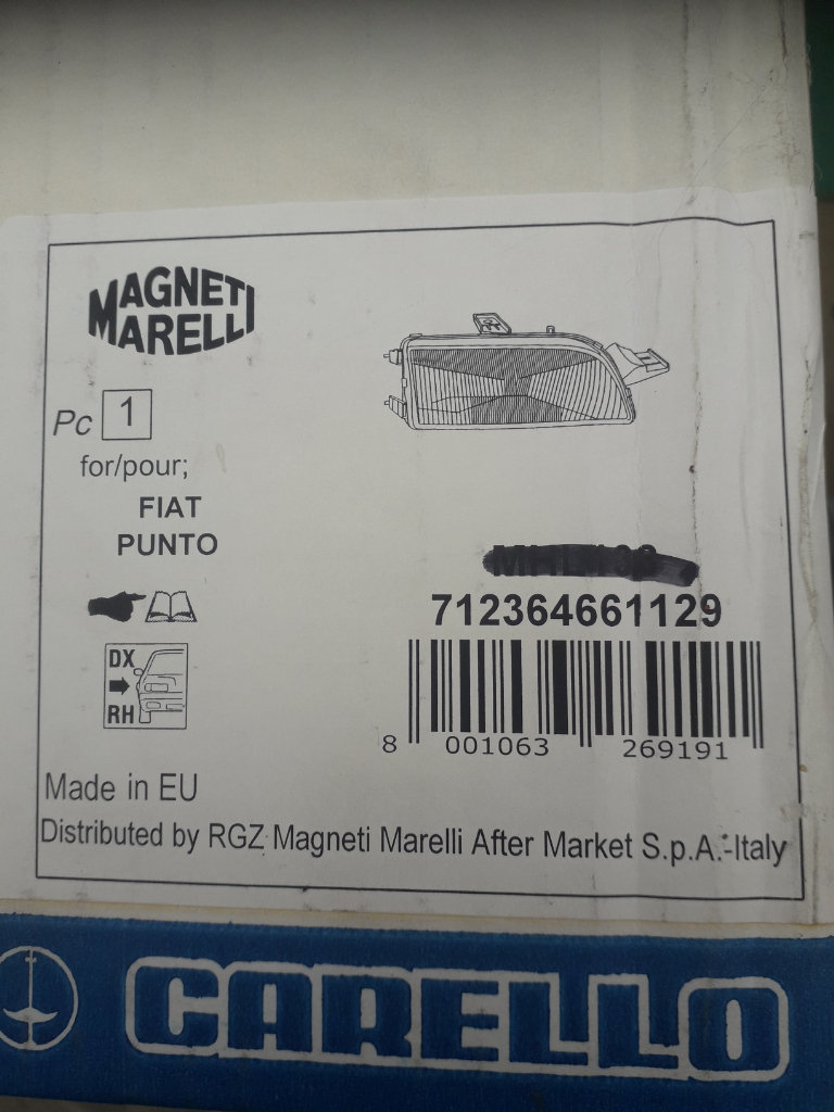 FIAT PUNTO MK1 1994/97 DRIVERS O/S R/H HEADLAMP UNIT