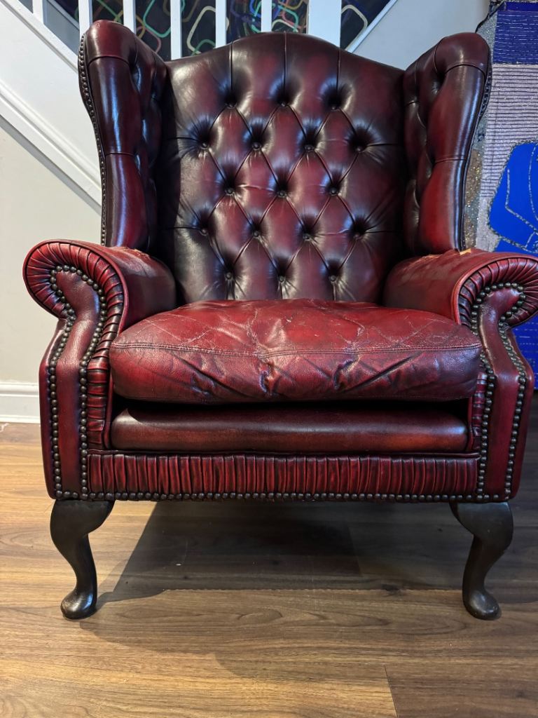 SOLD!!!Chesterfield Queen Anne wingback oxblood armchair 