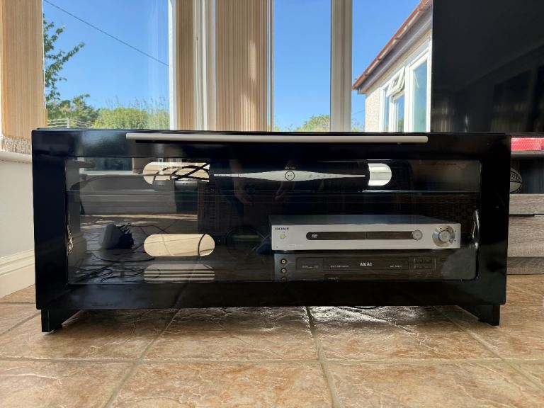 Black Glass TV Stand / Media Unit – Good Condition