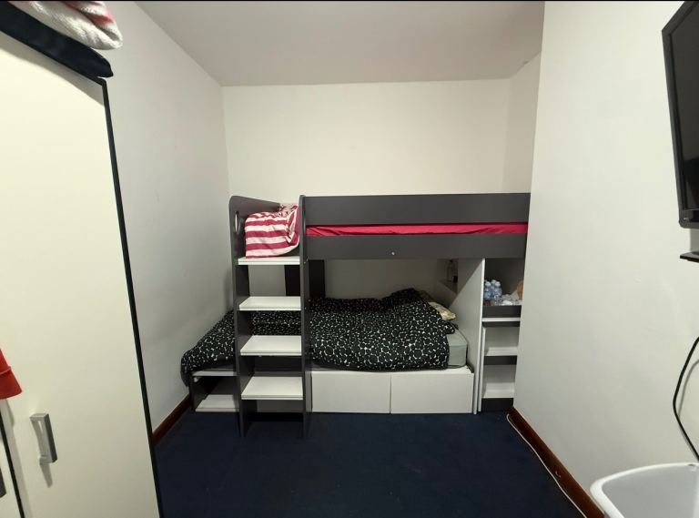 High Sleeper Bunk Bed with Pull-Out Desk & Storage – 2 Single Beds – Grey (Space Saving)