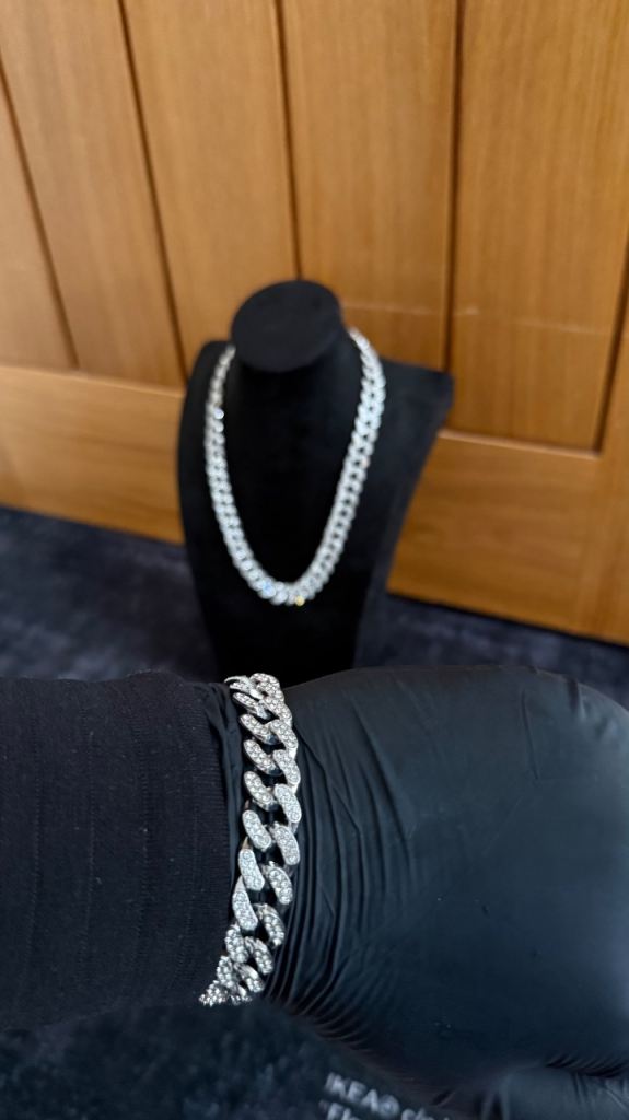 Iced out cuban chain and bracelet set 
