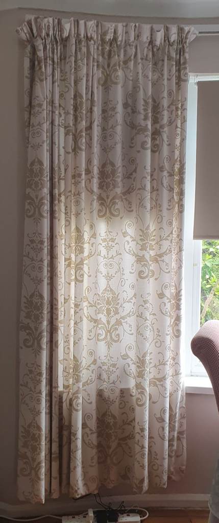 Cream and Gold Patterned Curtains - 90 x 90 inches - material suitable for craft projects