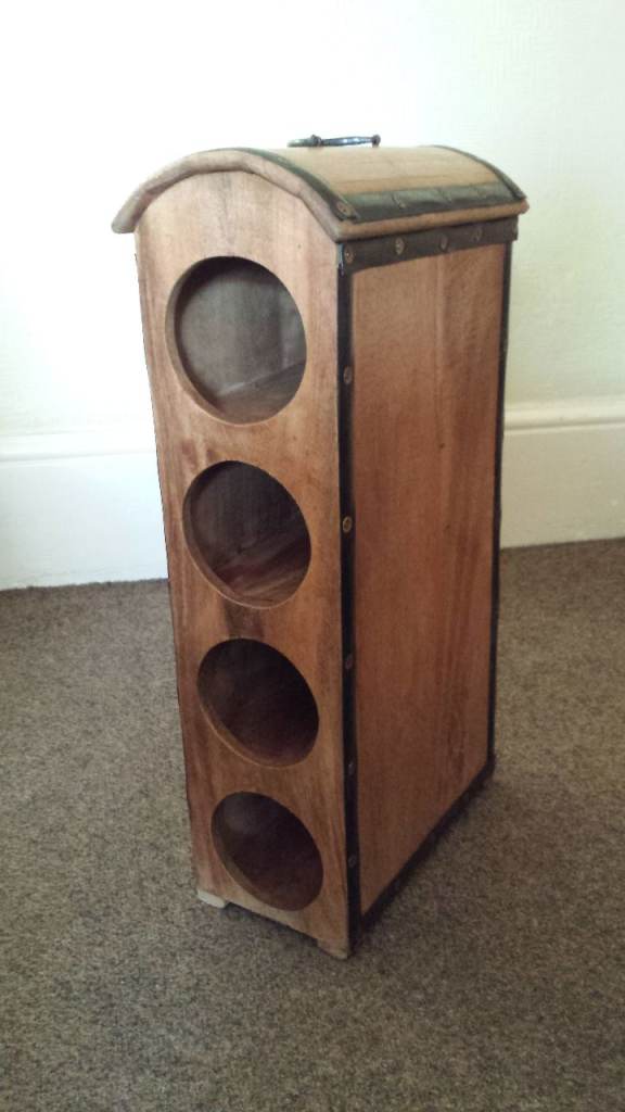 Rustic Brown Wooden Wine Rack With Cast Metal Handle