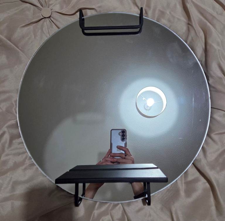 Round black decor shelf mirror good used condition