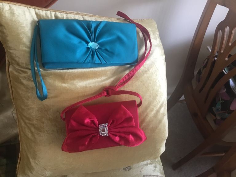 Two Ladies' Clutch Bags – Red and Teal, Good Condition