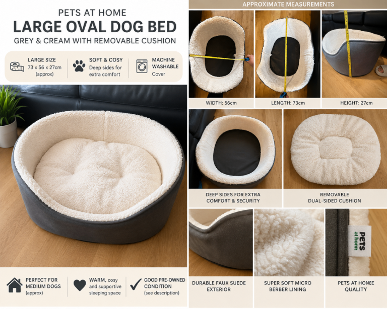 Pets at Home Large Oval Dog Bed – Grey/Cream with Cushion