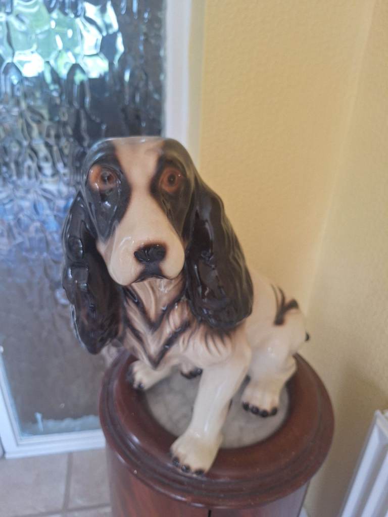 Ceramic Dog Figurine - Black and White Spaniel Style