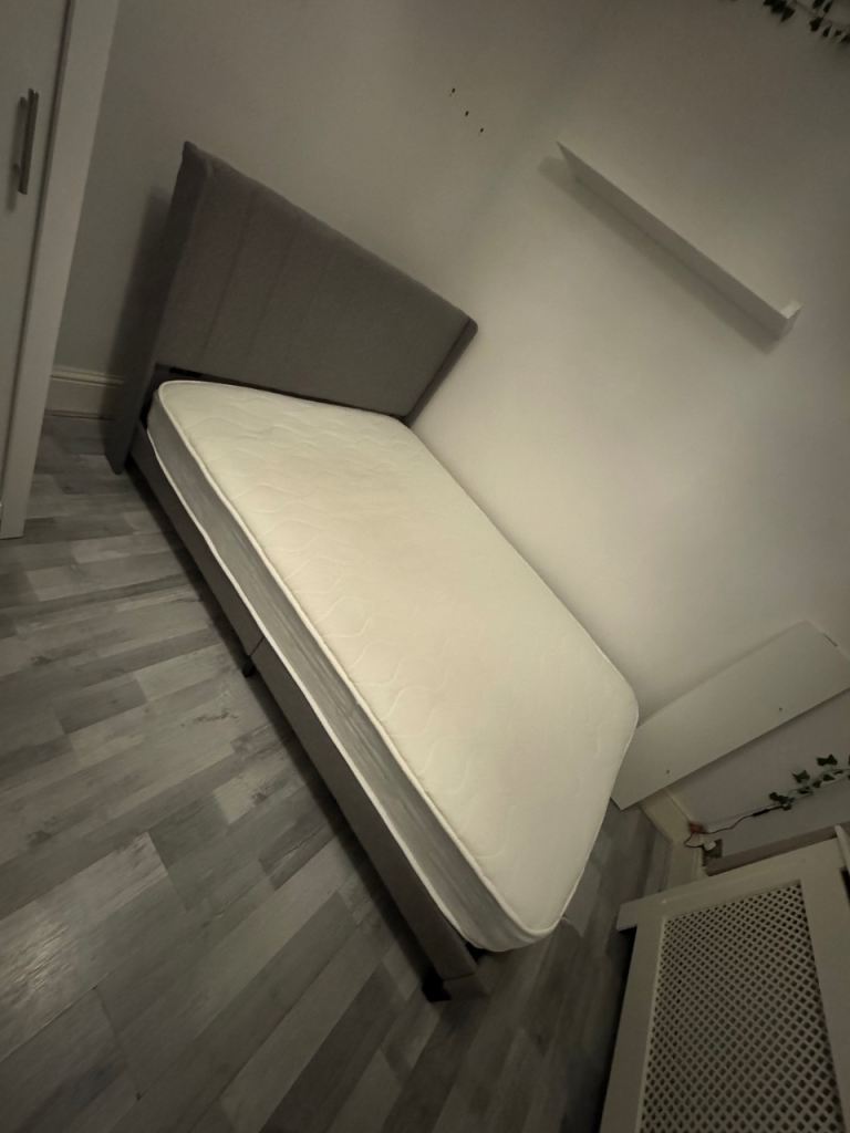 As good as *NEW* Double Bed - Grey Fabric Frame and Mattress Included