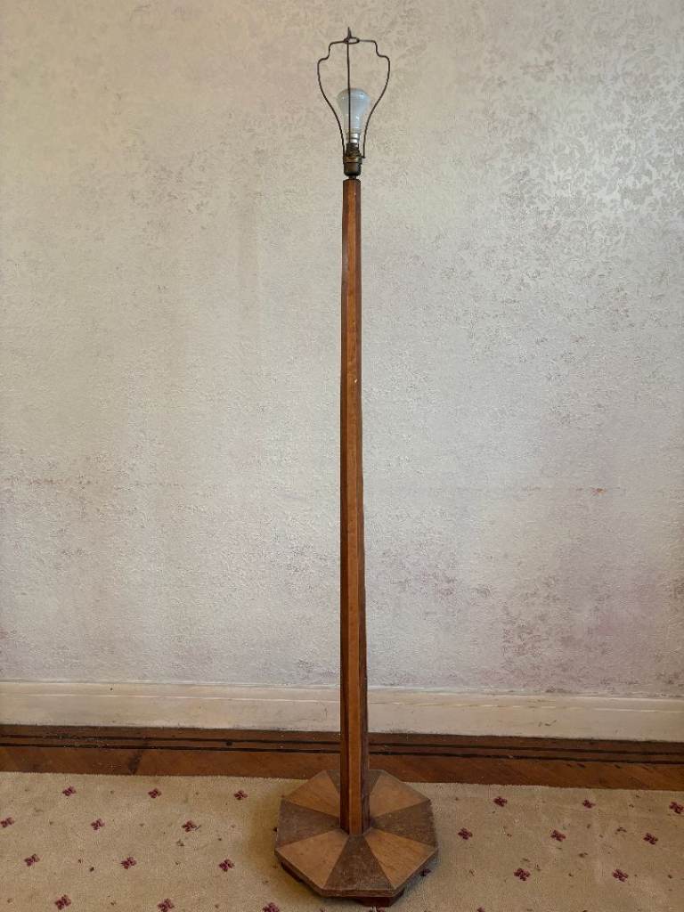 Beautiful Antique Tall Solid Wood Octagon Two Tone Floor Lamp