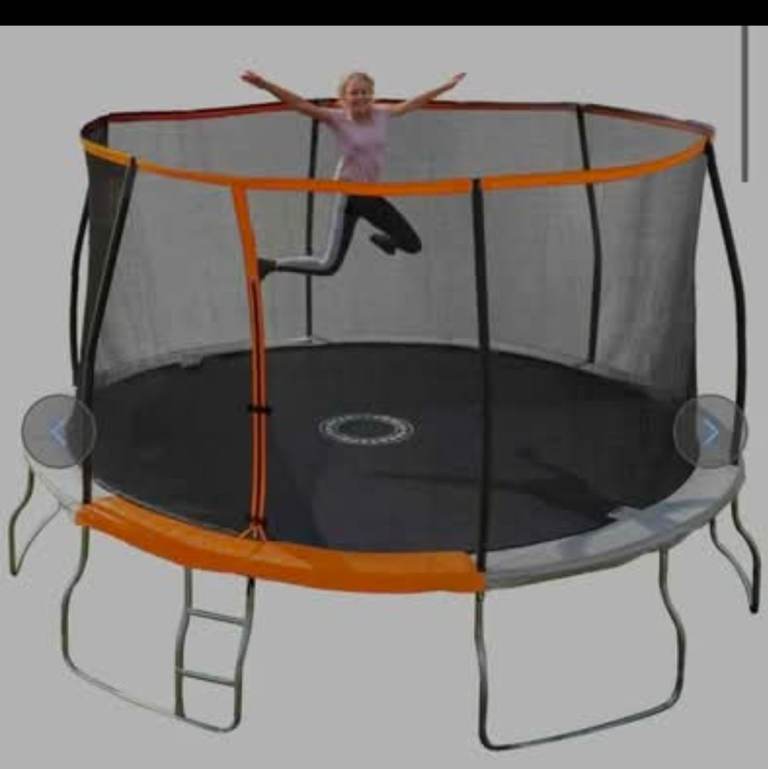 A new still boxed flat packed sportspower 14ft trampoline  with folding 
