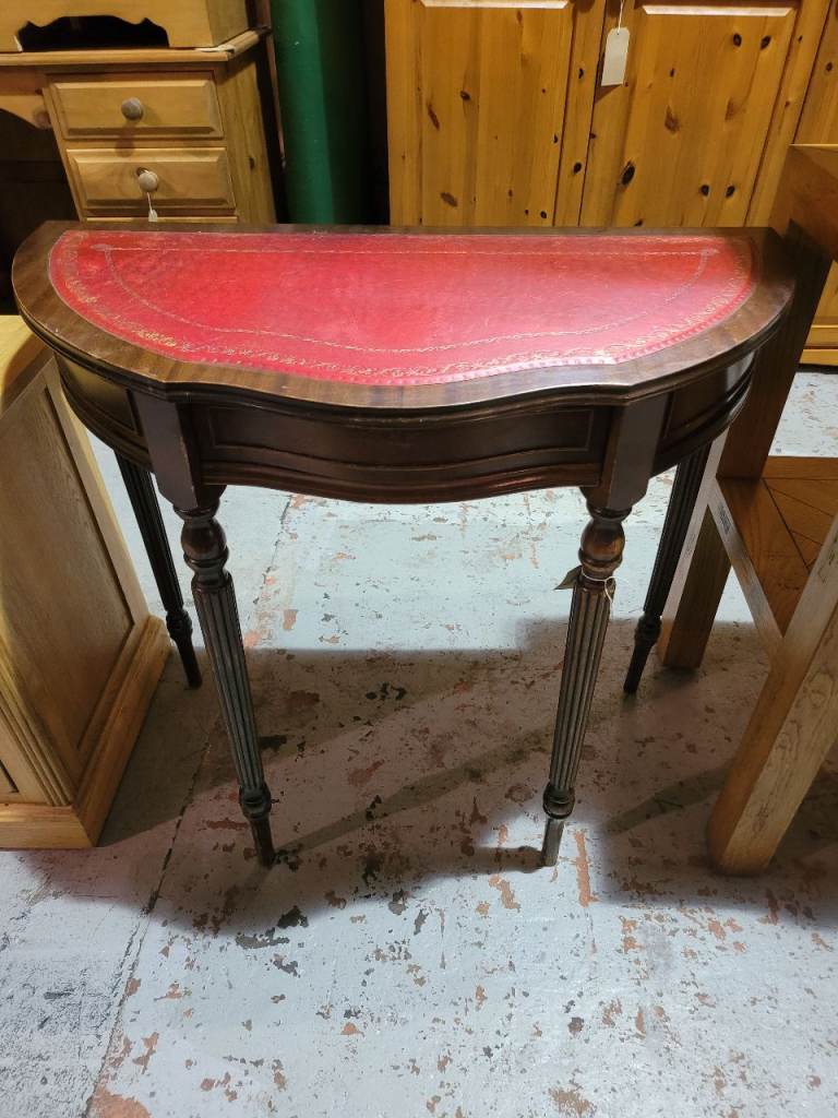 Leather top half a moon table 