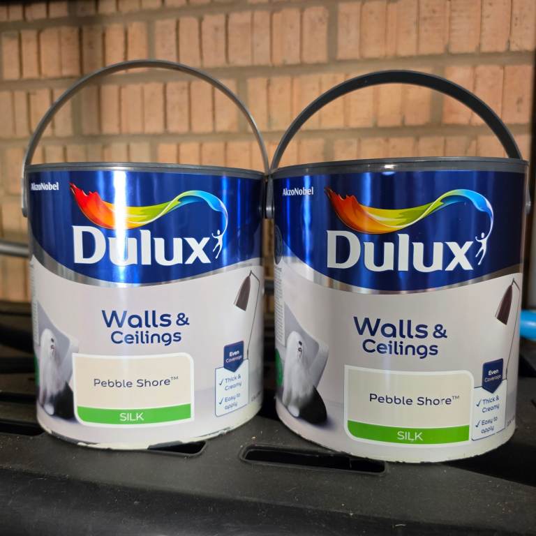 Two Tins Dulux Walls & Ceilings Paint – Pebble Shore Silk Finish
