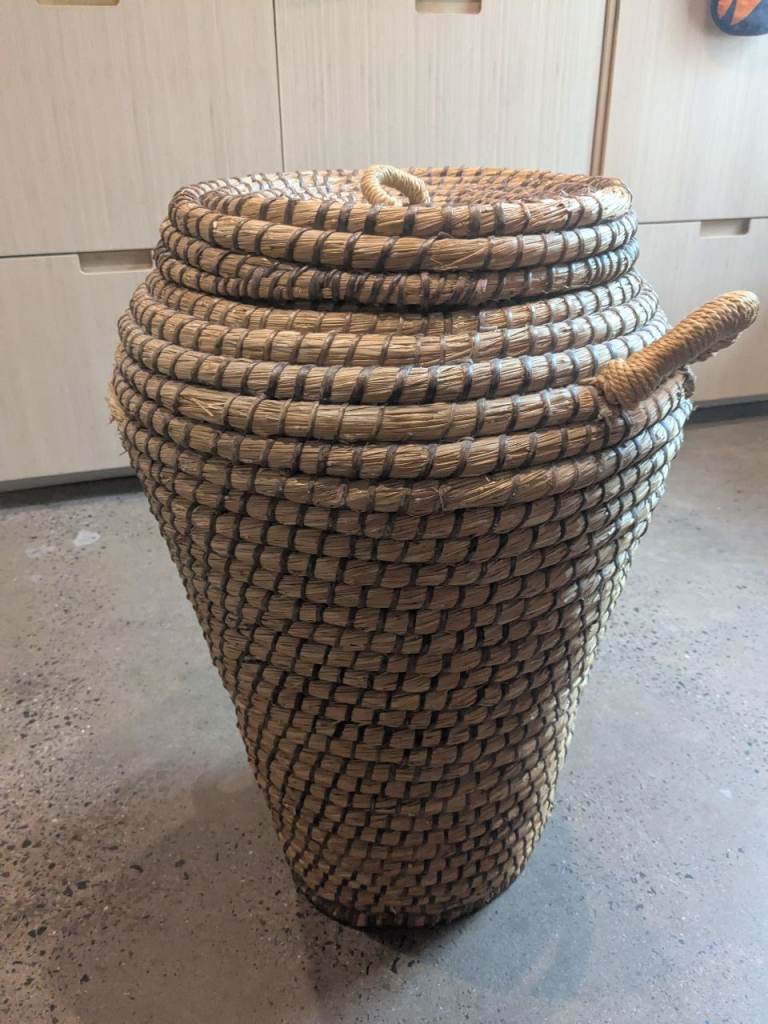 Woven Rattan Storage Basket with Lid – Good Condition