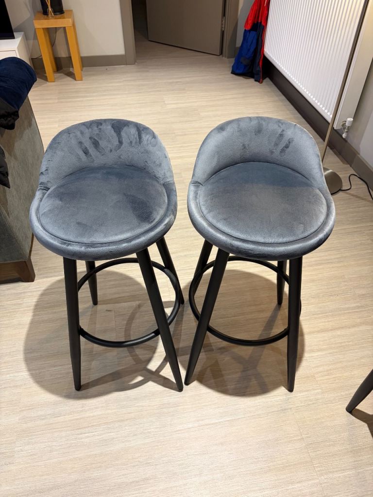 x2 bar stools grey velvet