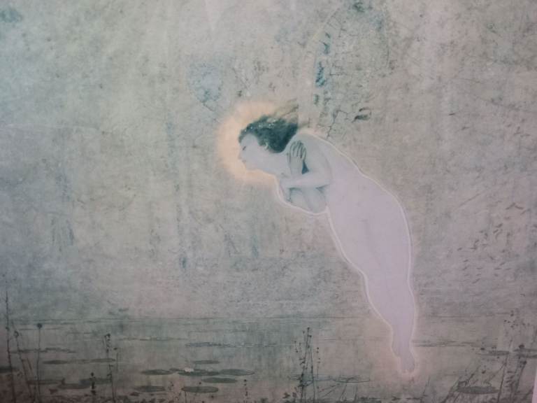 Beatiful picture 'fairy over lily pond' & frame