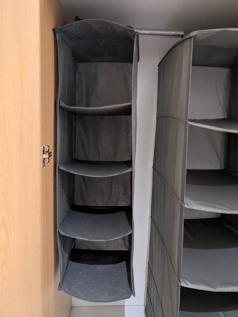 3 Grey Hanging Wardrobe Organisers – Good Condition