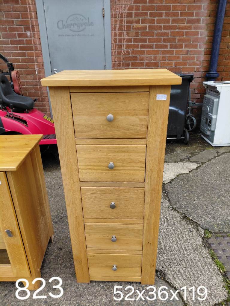 Solid oak tall 5 drawer unit 52cm x 36cm x 119cm, Ref:823