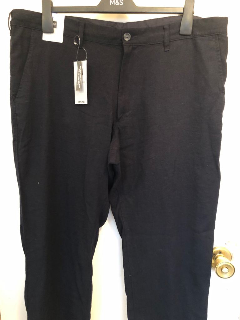 image for Men Linen Navy Trousers Size 3XL