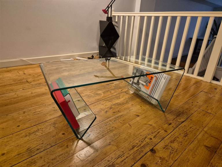 Glass Coffee Table Geometric Book Holder