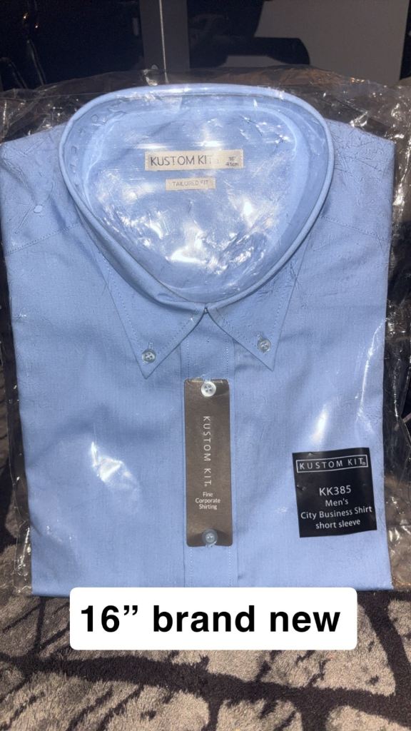 Kustom Kit KK385 Men's City Button Shirt – Light Blue, Brand New