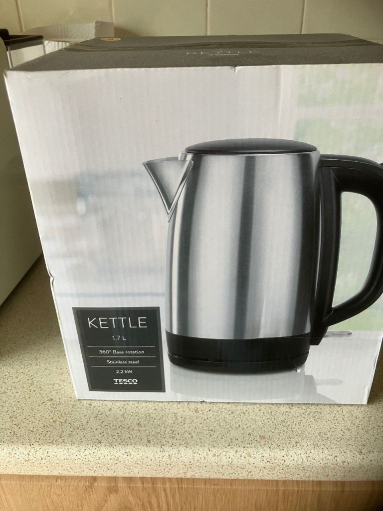 Tesco Stainless Steel 1.7L Kettle – Brand New, Silver