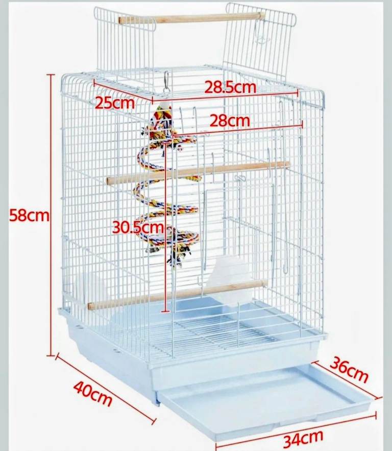 White Metal Bird Cage Feeding Bowls Perches Toy New Parakeet Lovebird Cockatiel