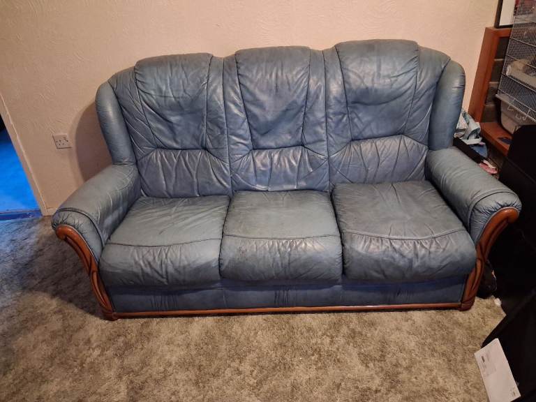 Green Leather Sofa – Fair Condition