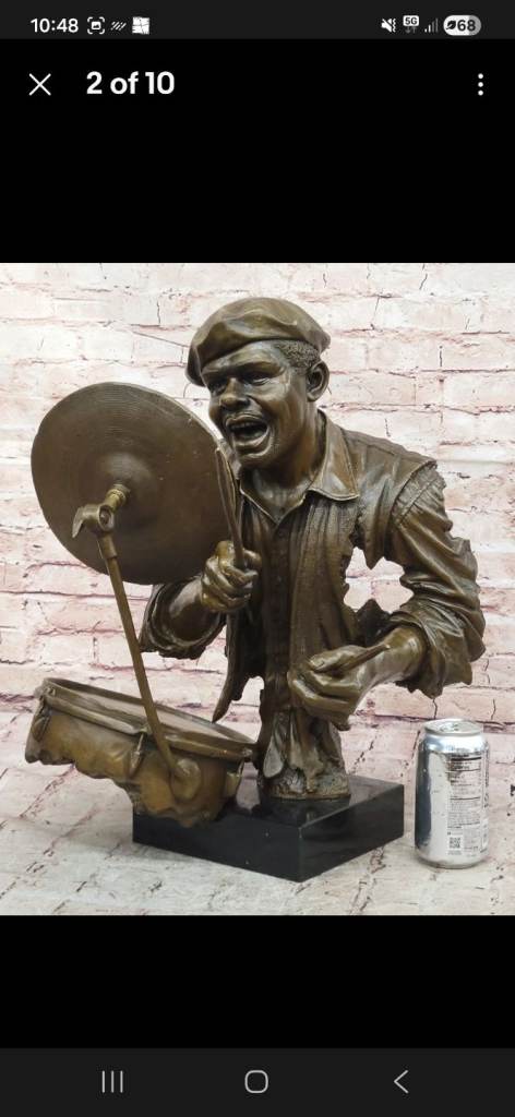 Sculpture 56 lbs bronze African American drum player 