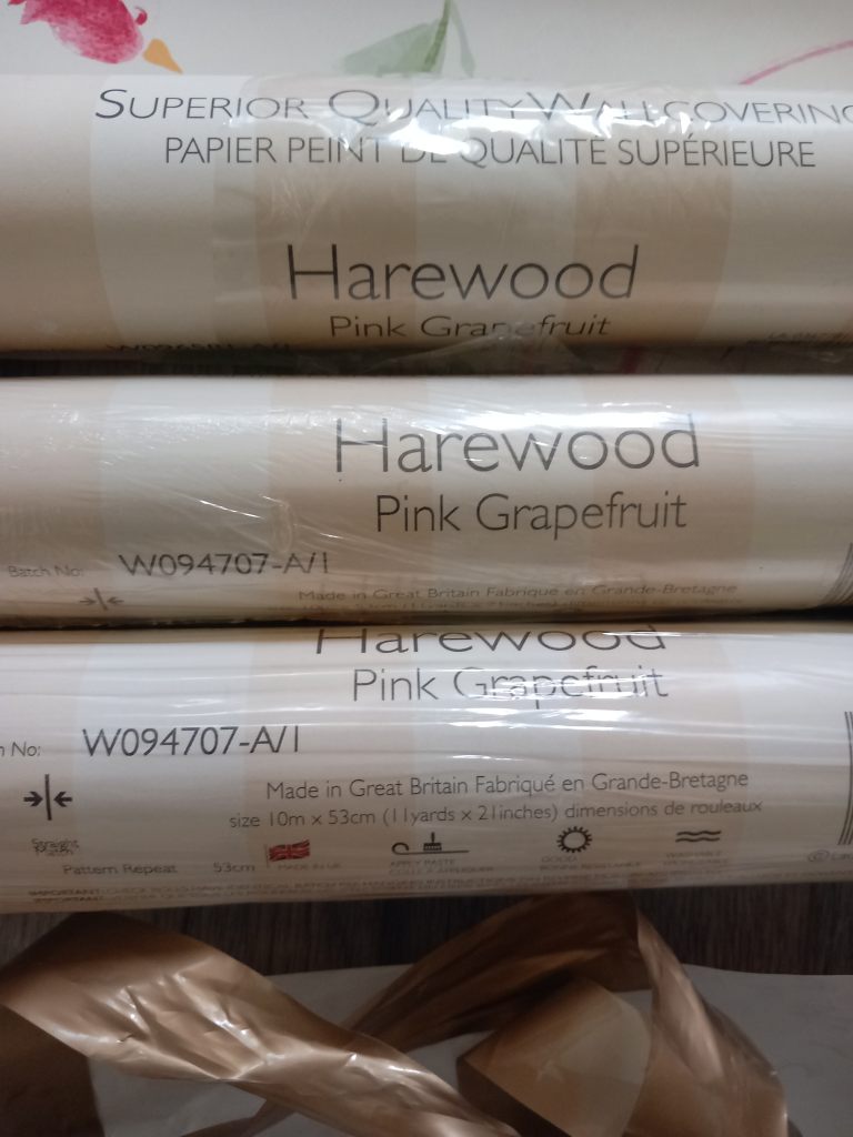 New Laura Ashley pink grapefruit wallpaper.  3 new rolls. 1 partial roll. 