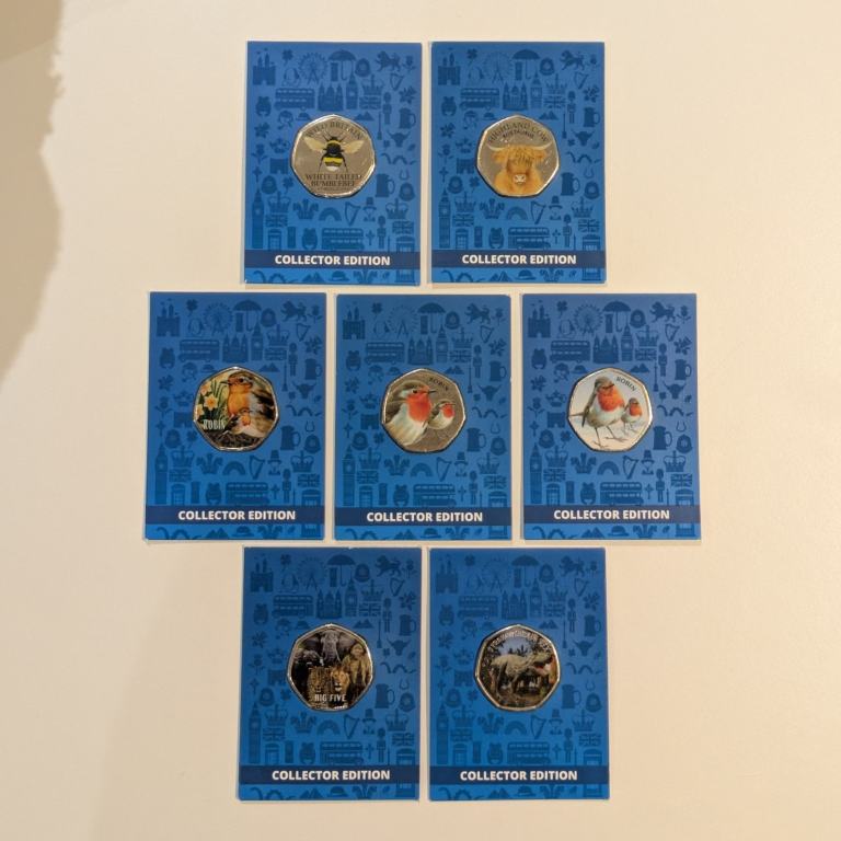 WESTMINSTER Collector Edition Bumble Bee Robin Highland Cow 50p shaped Coins Set