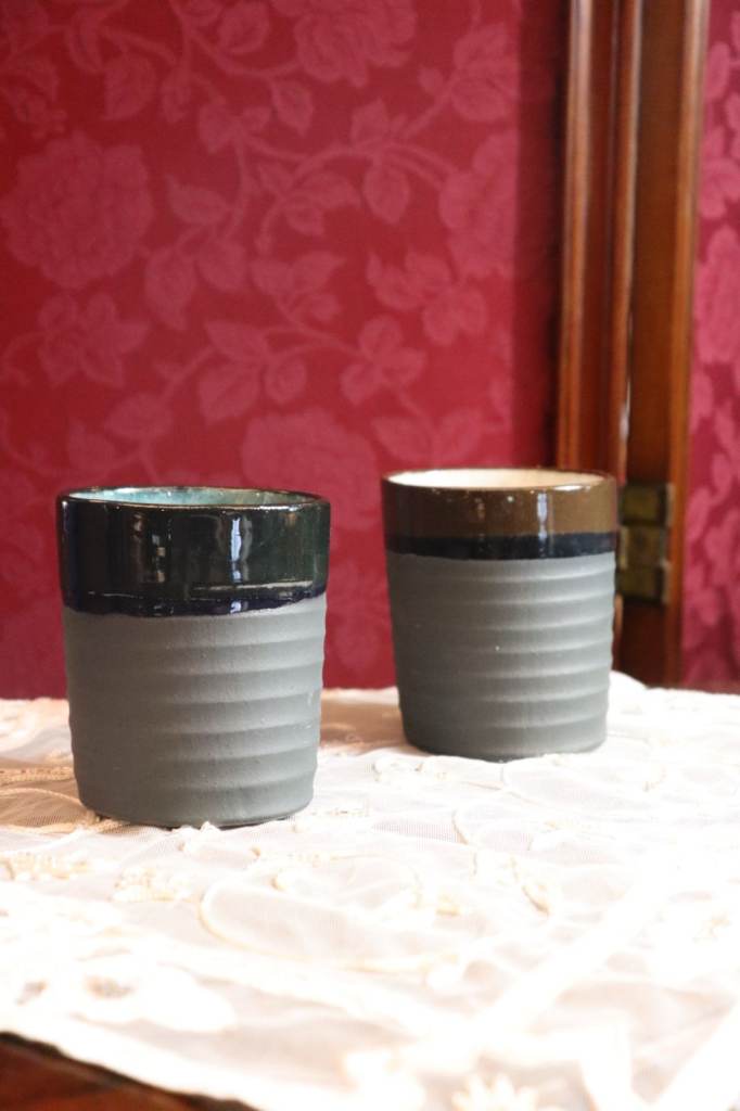 Pair of Unique Japanese Ceramic Cups - Perfect for Tea or Spirits