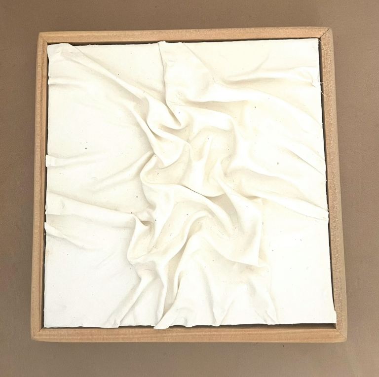 Textured White Canvas Wall Art with Wood Frame – New