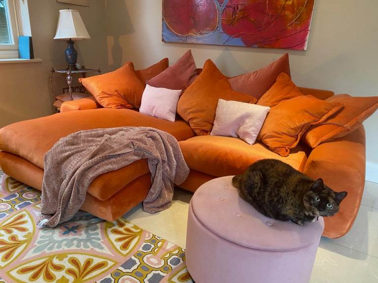 LOAF Wodge 4-piece modular sofa + chaise – orange velvet – £1,350 ONO