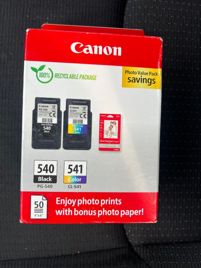 Canon PG540 L CL541 XL VALUE Pack of 2 cartridges (Black L Colour XL) + 50 sheets of 10x15cm 