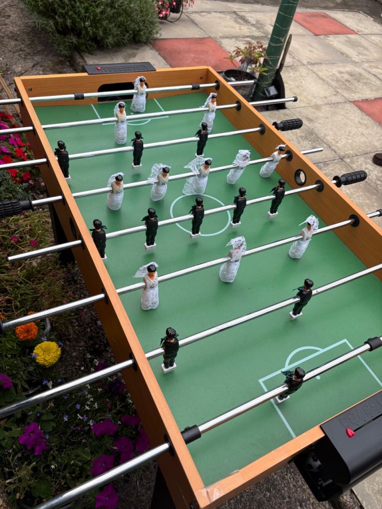 Foosball Table with Wedding-Themed Players – Good Condition