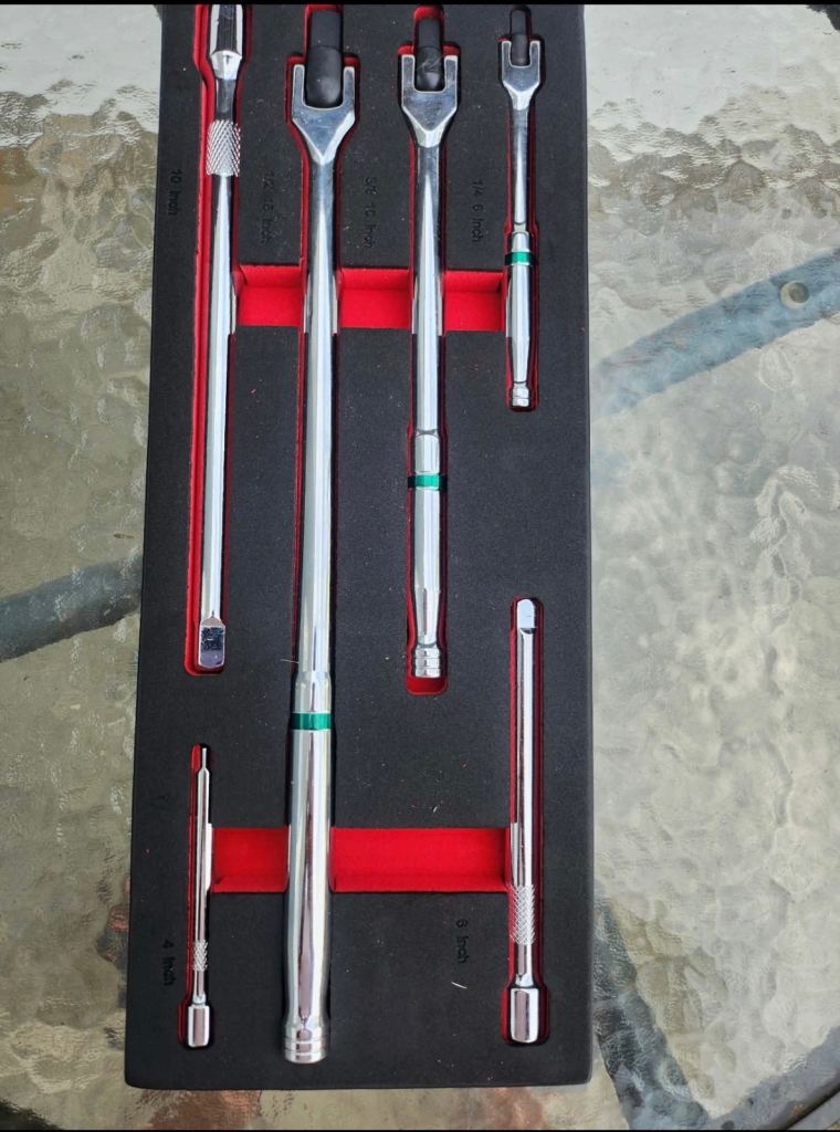 6Pcs Breaker Bar Set - 1/4" 3/8" 1/2" Heavy Duty Socket Wrench Kit with 180°