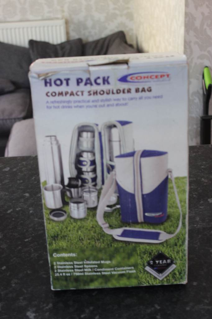 Handy Flask, Cups, Spoons Set In Shoulder Bag Brand New Unused 