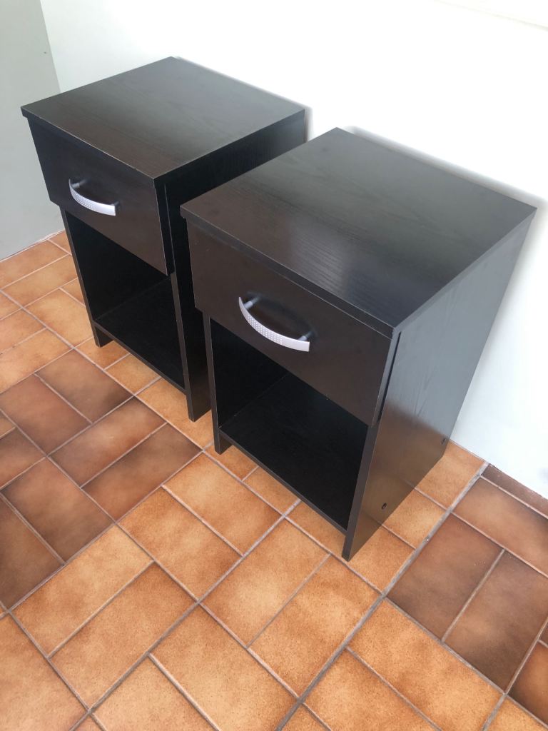 Pair of Black Bedside Tables with Drawer and Shelf