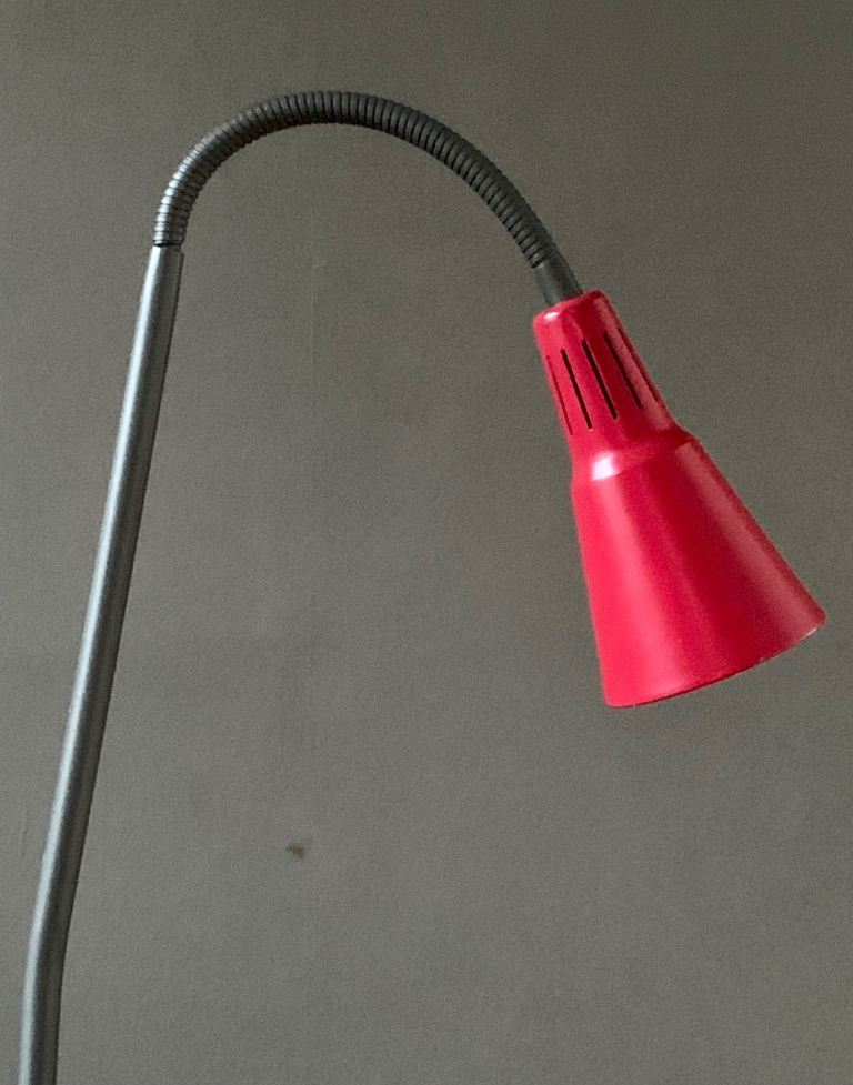 Vintage Retro Red & Bronze Swan Neck Standard Reading Lamp Light 1980s