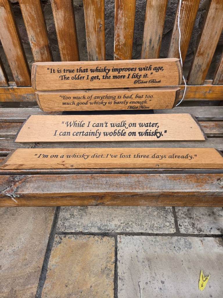 Whisky Quotes on genuine whisky cask staves 
