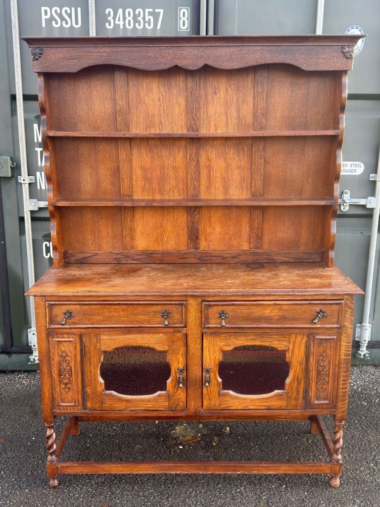 Antique unique vintage oak Welsh dresser barley twist front legs