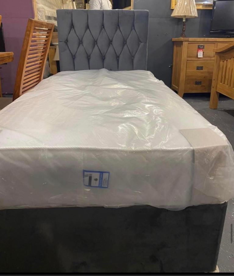 Grey Single bed & mattress 